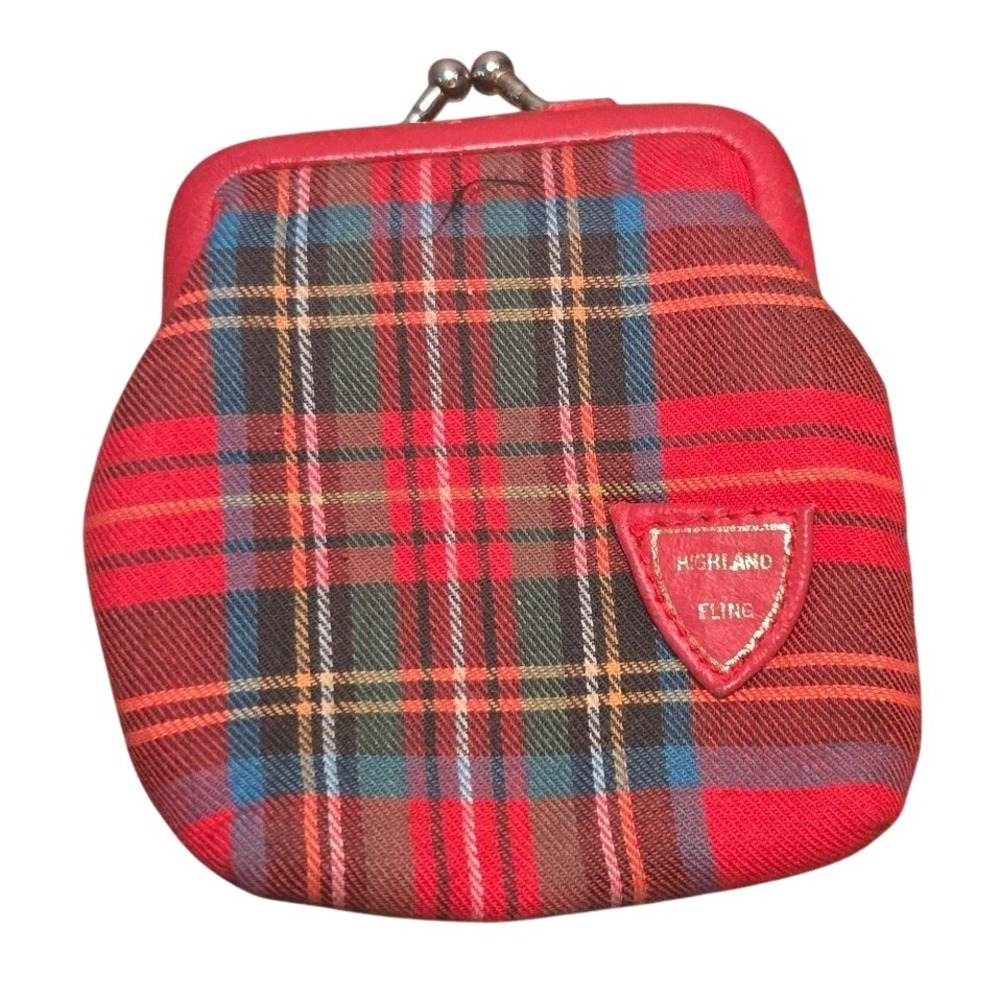Highland Fling Tartan Kiss Lock Coin Purse Red‎ Plaid Vintage